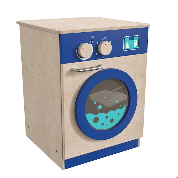 Flash Furniture Bright Beginnings Commercial Grade Wooden Kid's Washing Machine with Integrated Storage and Turning Knobs MK-ME03546-GG - main